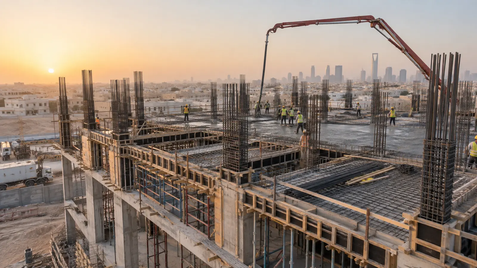 RCC construction planning for foundations columns beams and slabs in Saudi Arabia